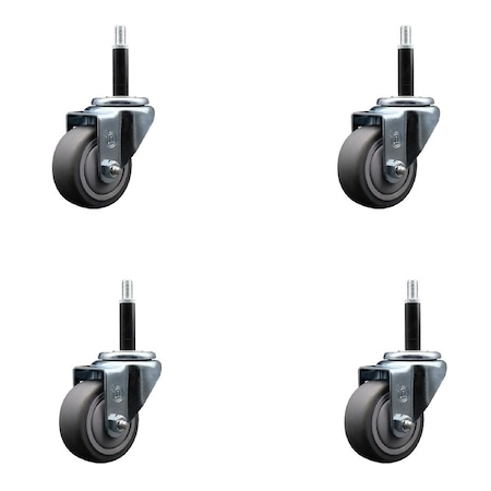 Service Caster 3'' Thermoplastic Rubber Wheel Swivel 3/4'' Expanding Stem Caster Set, 4PK SCC-EX20S314-TPRB-34-4